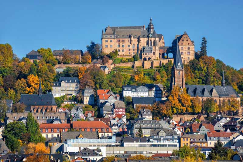 architecture, autumn, beautiful, building, castle, church, city, color, colorful, culture, destination, europe, famous, framework, german, germany, half-timbered, hesse, hessen, hill, historic, historical, history, house, lahn, landgrafenschloss, landmark, landscape, marburg, old, old town, space, timber, tourism, town, traditional, travel, view