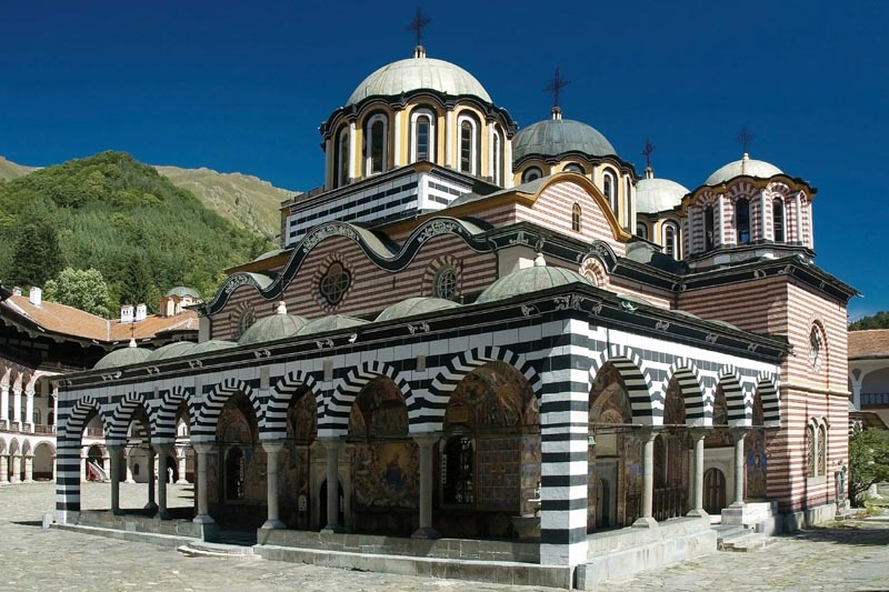 Bulgaria, Rila, arcade, arcades, architecture, building, chapel, church, cloister, ecclesiastic, friary, monastery, post, posts, religion, religious