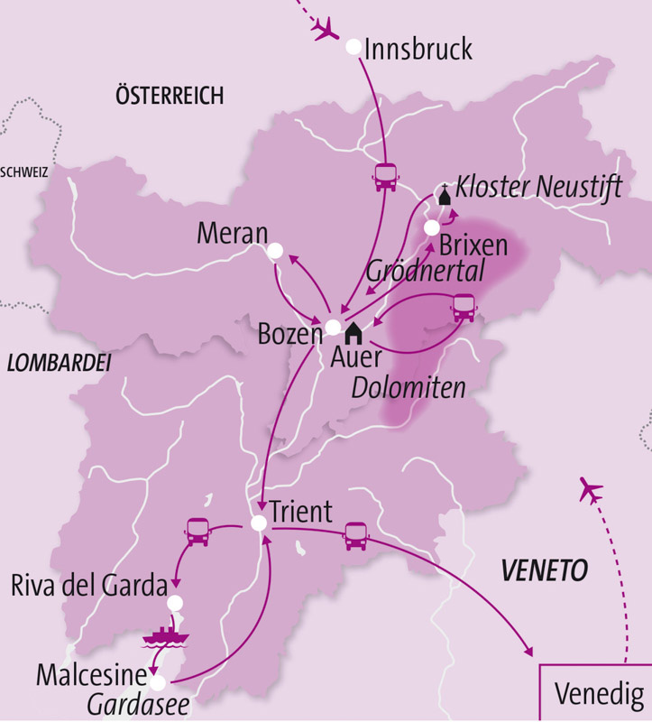 Trentino-Südtirol - Reiserouten und Vorschläge für Gruppenreisen