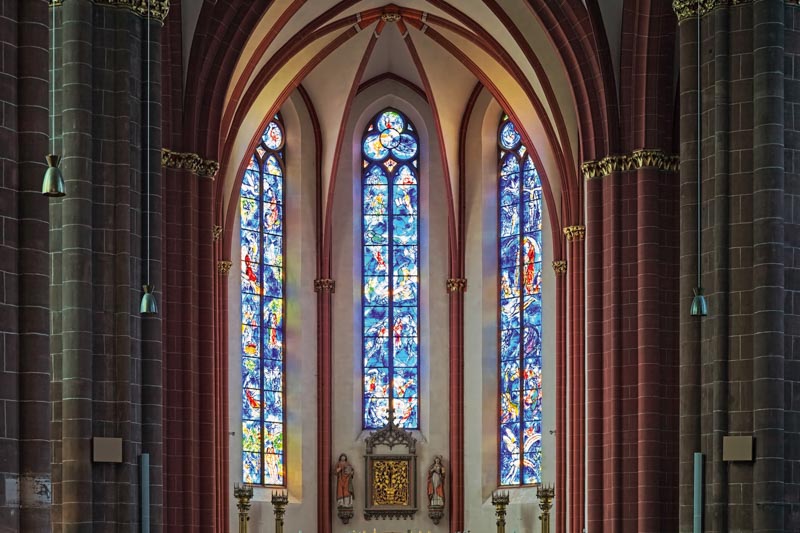 altar, apse, architecture, art, attraction, blue, bright, candle, catholic, choir, christian, church, city, collegiate, colorful, column, day, europe, famous, germany, gothic, historic, historical, indoor, inside, interior, landmark, mainz, marc chagall, medieval, multicolored, narrow, red, religion, rhineland-palatinate, rib, saint, sculpture, sightseeing, stained glass, stephan, stephen, stone, tourism, town, travel, vault, vibrant, vivid, window