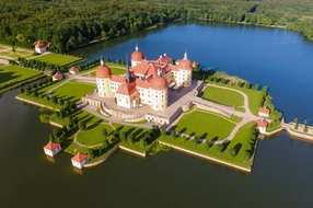 360, Yellow, above, aerial, architecture, background, baroque, beautiful, blue, building, castle, dresden, dusk, establishing, europe, european, evening, german, germany, lake, landscape, moritzburg, old, palace, panorama, reflection, saxon, saxony, shot, sky, sunset, travel, view, water