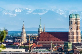 Bayern, alpen, berge, frauenkirche, münchen, panorama, stadt
