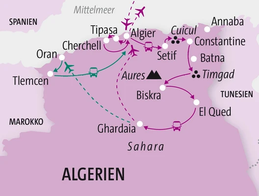 Reiseroute Algerien, Landkarte Algerien