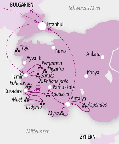 Reiseroute, Landkarte, Sendschreiben, Türkei