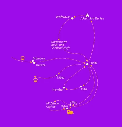 Landkarte, Reiseroute Oberlausitz