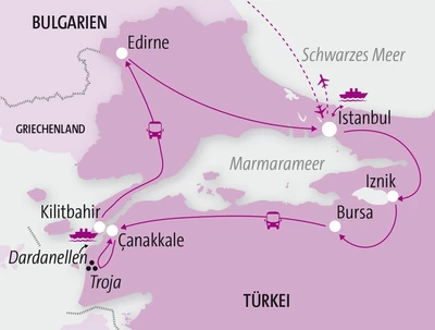 Reiseroute Marmarameer, Landkarte Marmarameer