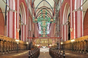 Yellow, abbey, altar, altarpiece, architecture, bad, bench, brick, cathedral, ceiling, christian, church, column, cross, doberan, europe, famous, folding, germany, gothic, historic, indoor, inside, interior, landmark, lantern, lutheran, mecklenburg, medieval, minster, monastery, muenster, munster, nave, old, protestant, red, religion, rib, ribbed, rood, style, tourism, town, travel, triumphal, vault, vorpommern, white, wooden