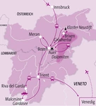 Trentino-Südtirol, Landkarte, Reiseroute